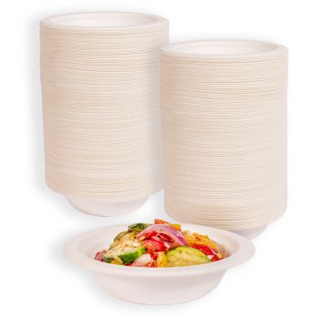 MULMEHË® Bagasse Paper Bowl, 12 oz. Round, Unbleached, 150 Pack